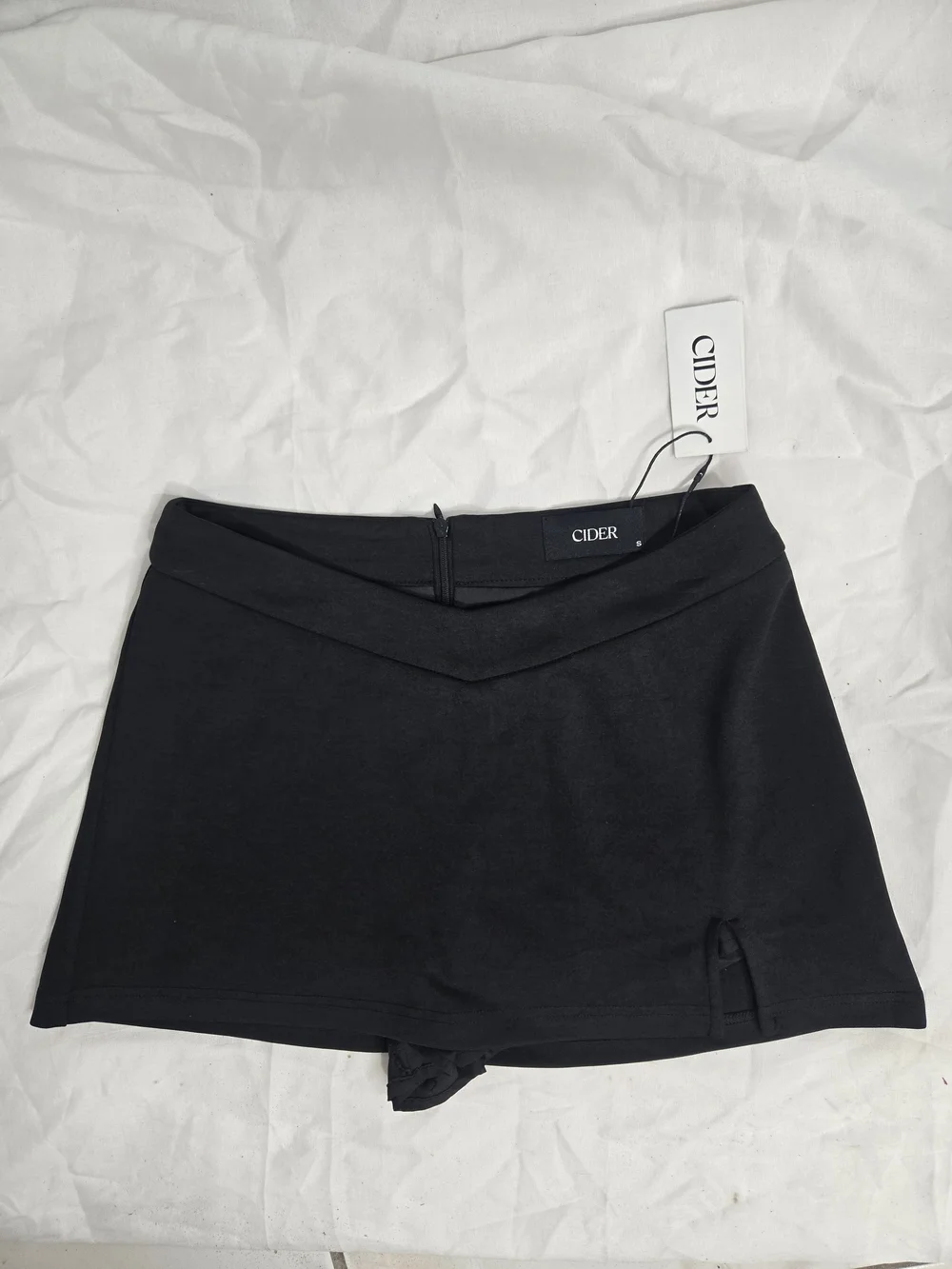 Cider Black V-Waist Mini Skirt with Short Under